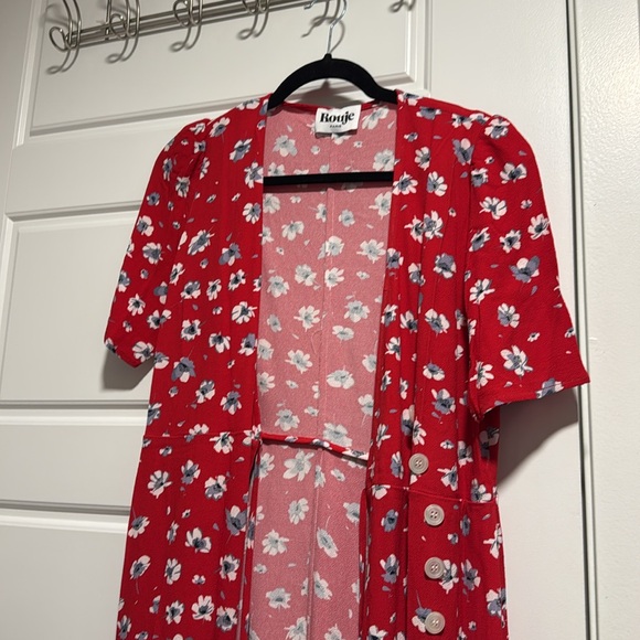 ROUJE GABIN RED FLORAL MIDI WRAP DRESS - Picture 7 of 11